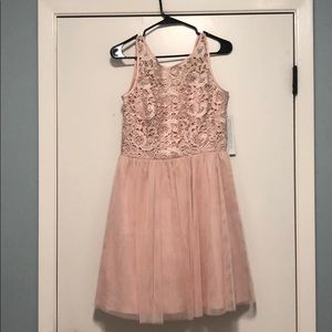 Blush pink lace and mesh dress
